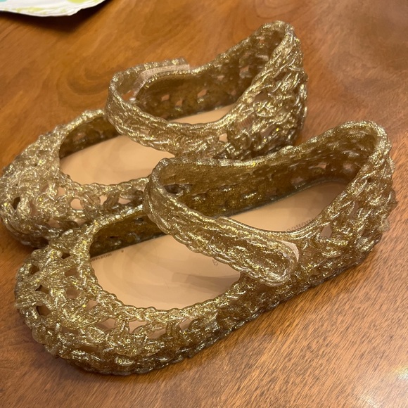 Mini Melissa Other - Mini Melissa + campana gold glitter Mary Jane jelly 12 girls shoes EUC